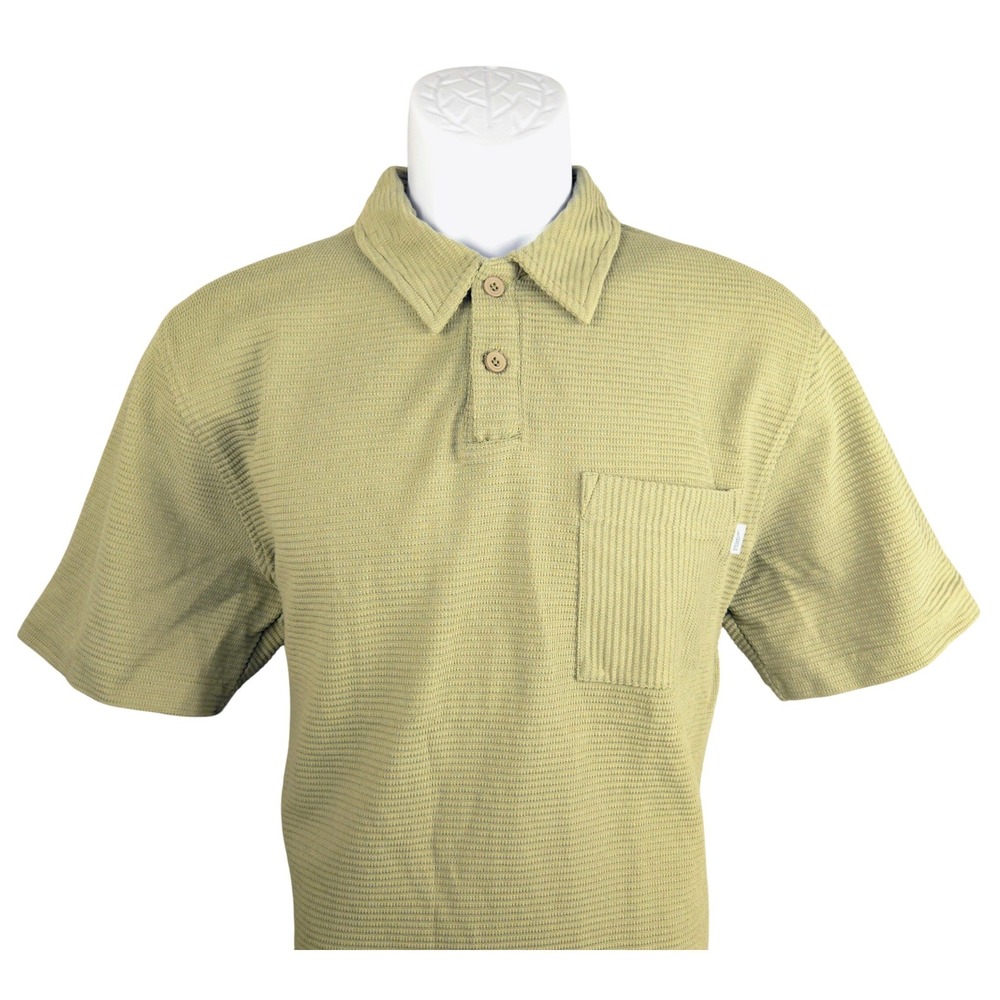 Wellen Huckberry Mens Organic Cotton Ribbed Polo Shirt Sage Green Large W-150014
